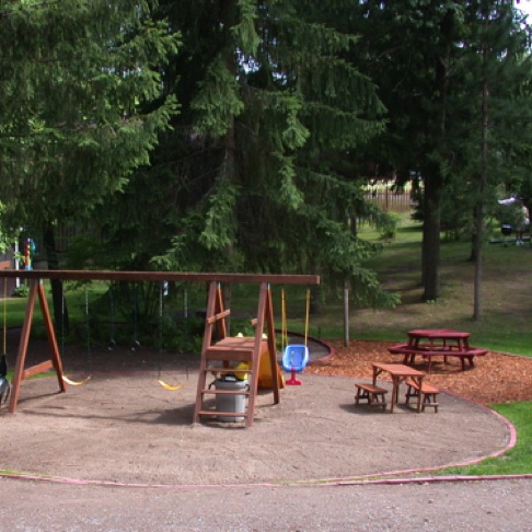 
We have a small playground at the resort with a swing set, slide and sand toys for the kids to play with.